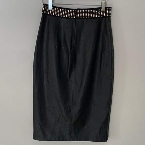 Black faux leather pencil skirt with gold and black studs - Picture 1 of 2